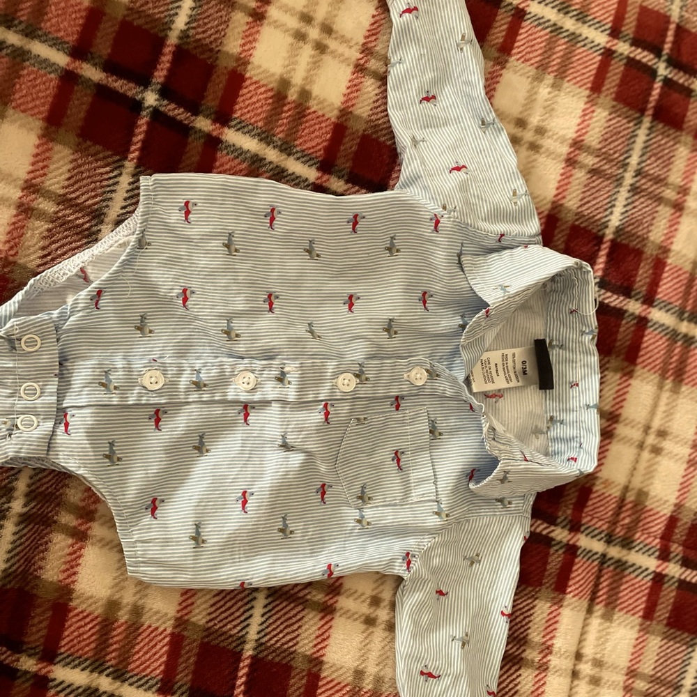 Blue and white stripe long sleeve button down 0-3 month baby boy.